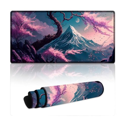 LYXIANY Großes Mauspad mit Kirschbaum-Landschaft, erweitertes L-Mauspad, Tischunterlage für PC und Laptop – langlebig und waschbar (30 x 60 x 0,3 cm) von LYXIANY
