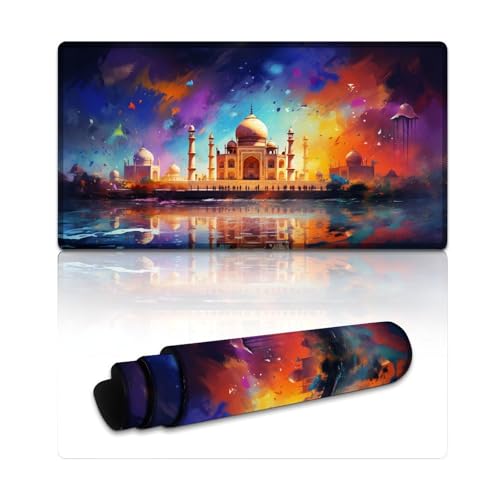 LYXIANY Großes Mauspad mit Taj Mahal-Motiv, genähte Kanten, Tischunterlage für Computer und Laptop, Büro, rutschfeste Unterseite (40 x 75 x 0,3 cm) von LYXIANY