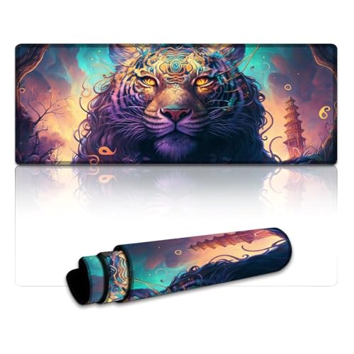 LYXIANY Großes Mauspad mit Tiger-Motiv, waschbare Mausmatte, wasserdichte Stoffoberfläche und rutschfeste Gummiunterseite (30 x 80 x 0,3 cm) von LYXIANY