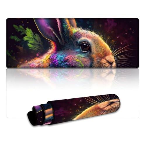 LYXIANY Großes Mauspad mit farbigem Häschen und genähten Kanten, Tischpad mit verbesserter Präzision und Geschwindigkeit (30 x 80 x 0,3 cm) von LYXIANY