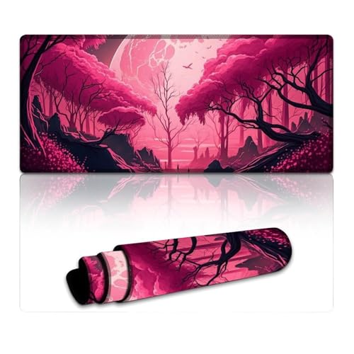 LYXIANY Großes Mauspad mit genähten Kanten, Pink Planet, Tischunterlage für Computer und Laptop, Büro, rutschfeste Unterseite (40 x 90 x 0,3 cm) von LYXIANY