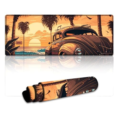 LYXIANY Großes Mauspad mit genähten Kanten und einem Oldtimer-Motiv, Tischpad mit verbesserter Präzision und Geschwindigkeit (30 x 80 x 0,3 cm) von LYXIANY
