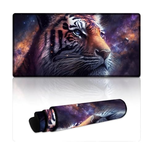 LYXIANY Großes Mauspad mit kosmischem Galaxie-Tiger, waschbares Mauspad, Tastatur-Schreibtischmatte, wasserdichte Stoffoberfläche und rutschfeste Gummiunterseite (30 x 60 x 0,3 cm) von LYXIANY