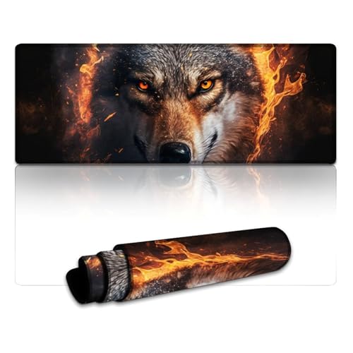 LYXIANY Großes Mauspad mit magischem Tierwolf und genähten Kanten, Tischpad mit verbesserter Präzision und Geschwindigkeit (30 x 80 x 0,3 cm) von LYXIANY