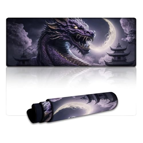 LYXIANY Mauspad, lila, chinesischer Drache, wasserdicht, Tischmatte mit Rutschfester Gummiunterseite für Büro- und Heimcomputer, Laptop, Gaming (30 x 80 x 0,3 cm) von LYXIANY