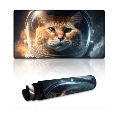 LYXIANY Mauspad Astronaut Orange Cat Genähte Kanten Mauspad (40 x 75 x 0,3 cm) Tischmatte wasserdichte Stoffoberfläche und rutschfeste Gummiunterseite für PC-Laptop von LYXIANY