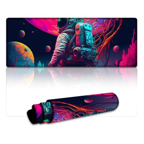LYXIANY Mauspad Astronaut mit genähten Kanten, Mauspad (30 x 80 x 0,3 cm), Tischmatte, wasserdichte Stoffoberfläche und rutschfeste Gummiunterseite für PC und Laptop von LYXIANY