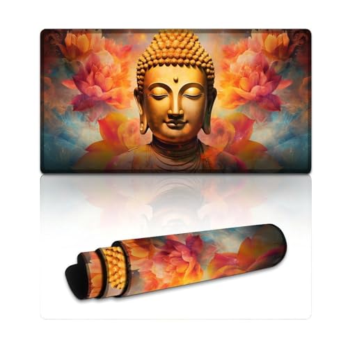 LYXIANY Mauspad Buddha, wasserdichtes Mauspad, Tischmatte mit Rutschfester Gummiunterseite für Büro- und Heimcomputer, Laptop, Gaming (40 x 75 x 0,3 cm) von LYXIANY