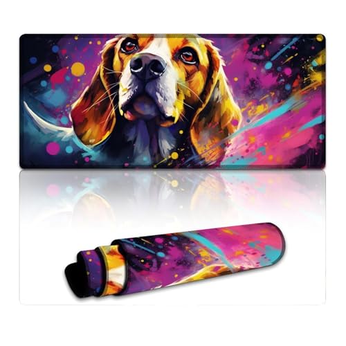 LYXIANY Mauspad Color Beagle, wasserdichtes Mauspad, Tischmatte mit Rutschfester Gummiunterseite für Büro- und Heimcomputer, Laptop, Gaming (40 x 90 x 0,3 cm) von LYXIANY