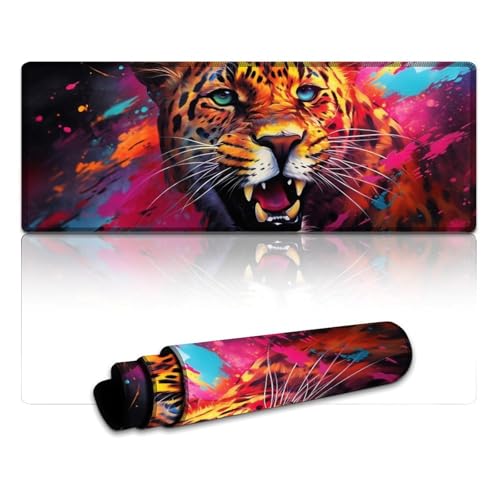 LYXIANY Mauspad Leopard, extragroßes Mauspad, Tastaturpad für Büro und Gaming, rutschfeste Gummiunterseite (30 x 80 x 0,3 cm) von LYXIANY