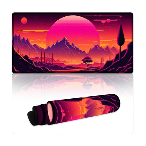 LYXIANY Mauspad Neon Retro Synthwave, extra großes Mauspad (30 x 60 x 0,3 cm), Tischmatte für hervorragende Geschwindigkeit und Kontrolle, rutschfeste Gummiunterseite von LYXIANY