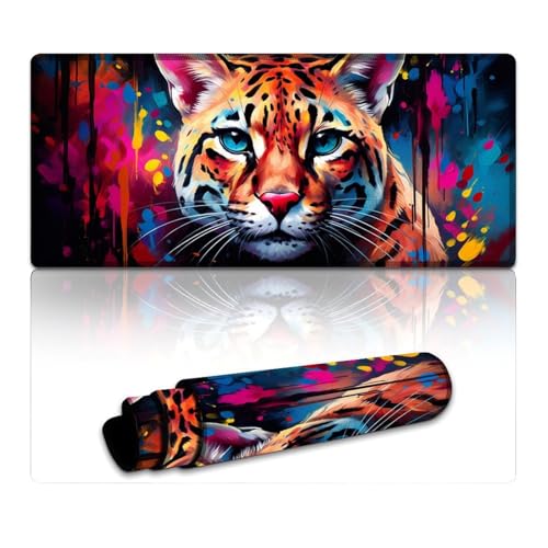 LYXIANY Mauspad Ocelot, extragroßes Mauspad, Tastaturpad für Büro und Gaming, rutschfeste Gummiunterseite (40 x 90 x 0,3 cm) von LYXIANY