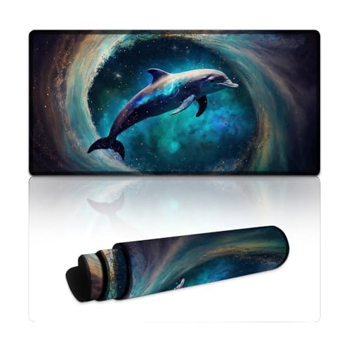 LYXIANY Mauspad Space Dolphin, wasserdichtes Mauspad (30 x 60 x 0,3 cm), Tischmatte mit Rutschfester Unterseite aus Naturkautschuk für Gamer/Desktop/Büro/Zuhause von LYXIANY
