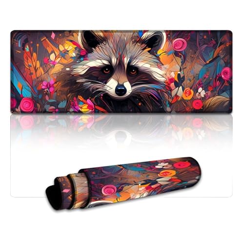 LYXIANY Mauspad Waschbär, extragroßes Mauspad, Tastaturpad für Büro und Gaming, rutschfeste Gummiunterseite (30 x 80 x 0,3 cm) von LYXIANY