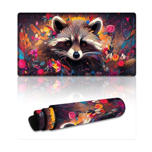 LYXIANY Mauspad Waschbär, extragroßes Mauspad, Tastaturpad für Büro und Gaming, rutschfeste Gummiunterseite (40 x 75 x 0,3 cm) von LYXIANY
