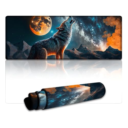 LYXIANY Mauspad Wolf, wasserdichtes Mauspad (30 x 80 x 0,3 cm), Tischmatte mit Rutschfester Unterseite aus Naturkautschuk für Gamer/Desktop/Büro/Zuhause von LYXIANY