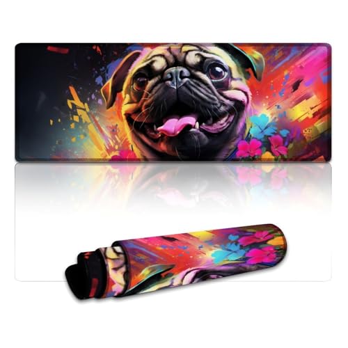 LYXIANY Mauspad mit Blumen-Mops, extragroß, Mauspad, Tastaturpad für Büro und Gaming, rutschfeste Gummiunterseite (30 x 80 x 0,3 cm) von LYXIANY
