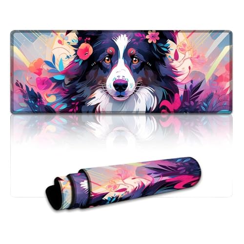 LYXIANY Mauspad mit Border-Collie-Motiv, genähte Kanten, Mauspad, Tastatur-Schreibtischmatte mit Rutschfester Unterseite und genähter Kante für Büro/Gaming (30 x 80 x 0,3 cm) von LYXIANY
