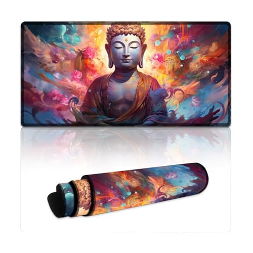LYXIANY Mauspad mit Buddha-Statuen, wasserdichtes Mauspad (30 x 60 x 0,3 cm), Tischmatte mit Rutschfester Unterseite aus Naturkautschuk für Gamer/Desktop/Büro/Zuhause von LYXIANY