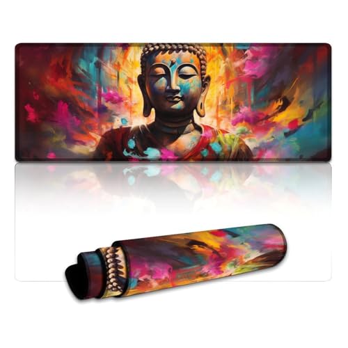 LYXIANY Mauspad mit Buddha-Statuen und genähten Kanten, Mauspad für Tastatur, Computer, PC, Gamer, Schreibtisch, Büro (30 x 80 x 0,3 cm) von LYXIANY