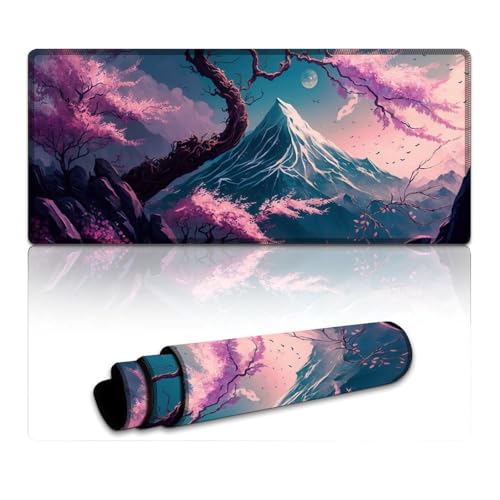 LYXIANY Mauspad mit Kirschbaumlandschaft und genähten Kanten, Mauspad, Tastatur-Schreibtischmatte mit Rutschfester Unterseite und genähten Kanten für Büro/Gaming (40 x 90 x 0,3 cm) von LYXIANY