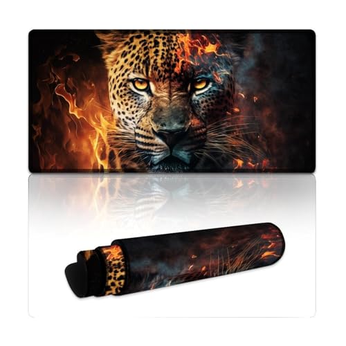 LYXIANY Mauspad mit Leopardenmuster und genähten Kanten, Mauspad für Tastatur, Computer, PC, Gamer, Schreibtisch, Büro (30 x 60 x 0,3 cm) von LYXIANY