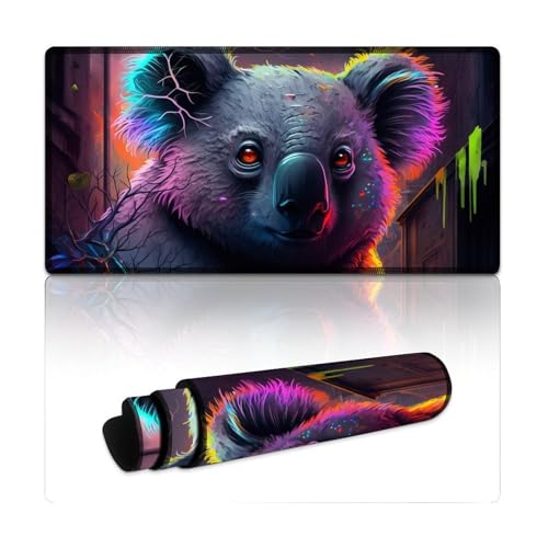 LYXIANY Mauspad mit Neon-Koala-Motiv, genähte Kanten, Mauspad für Tastatur, Computer, PC, Gamer, Schreibtisch, Büro (30 x 60 x 0,3 cm) von LYXIANY