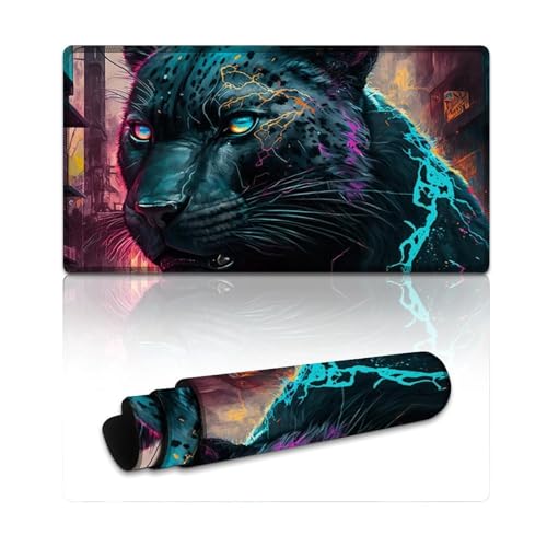 LYXIANY Mauspad mit Neon-Leopardenmuster und genähten Kanten, Mauspad für Tastatur, Computer, PC, Gamer, Schreibtisch, Büro (40 x 75 x 0,3 cm) von LYXIANY