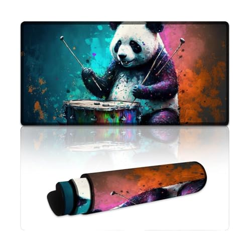 LYXIANY Mauspad mit Panda-Motiv, das Trommel spielt, wasserdicht, Tischmatte mit Rutschfester Gummiunterseite für Büro- und Heimcomputer, Laptop, Gaming (30 x 60 x 0,3 cm) von LYXIANY