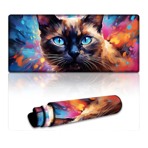 LYXIANY Mauspad mit Siamkatze, extragroßes Mauspad (40 x 90 x 0,3 cm), Tischmatte für hervorragende Geschwindigkeit und Kontrolle, rutschfeste Gummiunterseite von LYXIANY