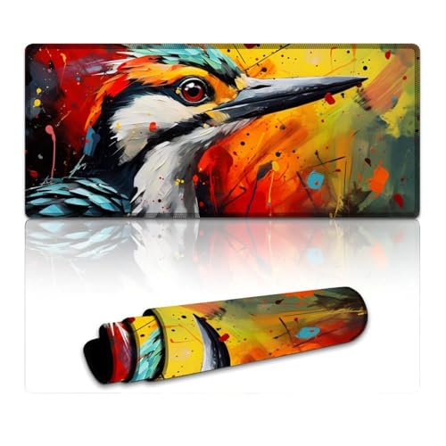 LYXIANY Mauspad mit Specht-Motiv, genähte Kanten, Mauspad (40 x 90 x 0,3 cm), Tischmatte, wasserdichte Stoffoberfläche und rutschfeste Gummiunterseite für PC und Laptop von LYXIANY