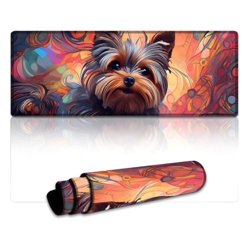 LYXIANY Mauspad mit Yorkshire-Terrier-Motiv, genähte Kanten, Tastatur-Schreibtischunterlage, geeignet für Verschiedene Szenarien wie Arbeit, Freizeit und Studium (30 x 80 x 0,3 cm) von LYXIANY