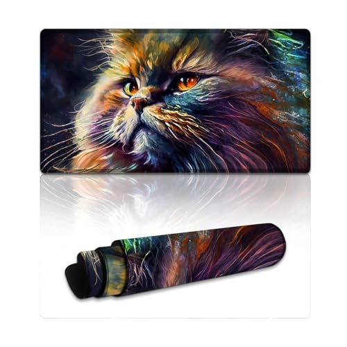 LYXIANY Mauspad mit bunter Perserkatze, extragroßes Mauspad (40 x 75 x 0,3 cm), Tischmatte für hervorragende Geschwindigkeit und Kontrolle, rutschfeste Gummiunterseite von LYXIANY