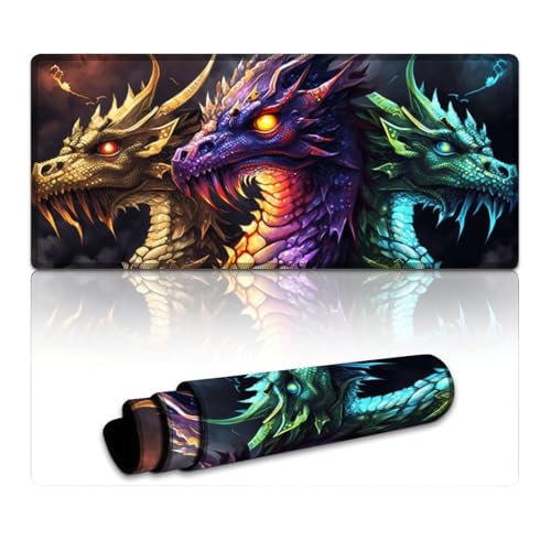 LYXIANY Mauspad mit fliegendem Drachen und genähten Kanten, Mauspad, Tastatur-Schreibtischmatte mit Rutschfester Unterseite und genähten Kanten für Büro/Gaming (40 x 90 x 0,3 cm) von LYXIANY