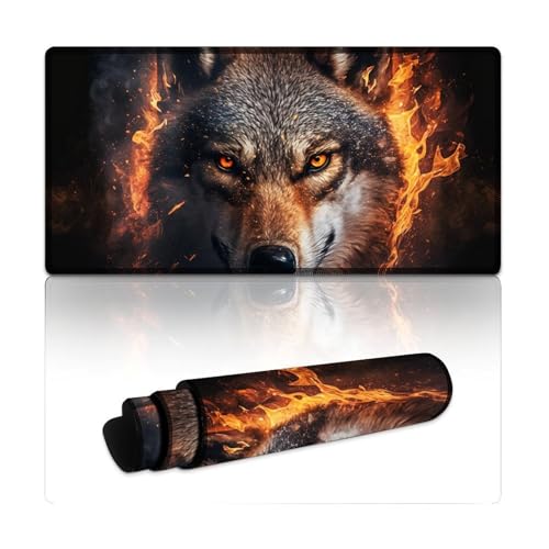 LYXIANY Mauspad mit magischem Tierwolf, genähte Kanten, Mauspad für Tastatur, Computer, PC, Gamer, Schreibtisch, Büro (30 x 60 x 0,3 cm) von LYXIANY