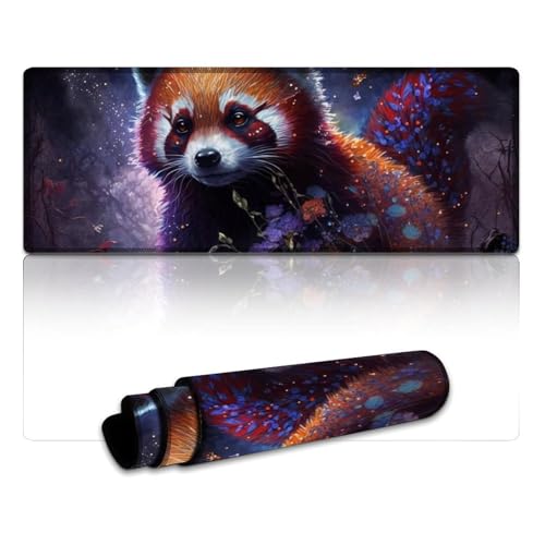 LYXIANY Mauspad mit magischem roten Panda und genähten Kanten, Tastatur-Schreibtischmatte, geeignet für Verschiedene Szenarien wie Arbeit, Spielen und Lernen (30 x 80 x 0,3 cm) von LYXIANY
