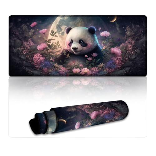 LYXIANY Mauspad mit süßem Panda, extragroßes Mauspad, Tastaturpad für Büro und Gaming, rutschfeste Gummiunterseite (40 x 90 x 0,3 cm) von LYXIANY