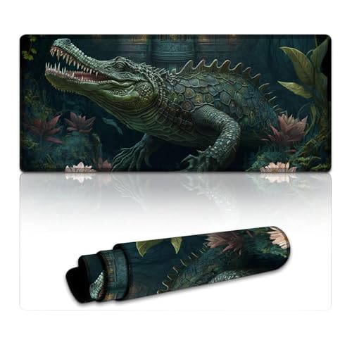 Mauspad Fantasy Crocodile Genähte Kanten Mauspad, Tastatur-Schreibtischmatte mit Rutschfester Unterseite und genähter Kante für Büro/Gaming (40 x 90 x 0,3 cm) von LYXIANY