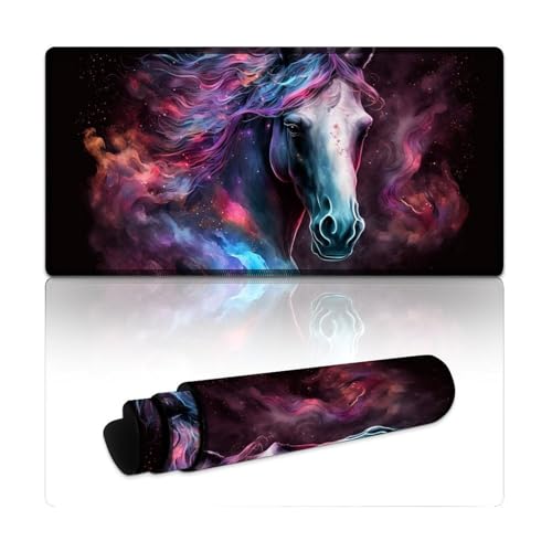 Mauspad mit Fantasy-Pferd und genähten Kanten, Mauspad, Tastatur-Schreibtischmatte mit Rutschfester Unterseite und genähten Kanten für Büro/Gaming (30 x 60 x 0,3 cm) von LYXIANY