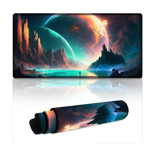 Mauspad mit Fantasy-Planetennebel und genähten Kanten, Mauspad für Tastatur, Computer, PC, Gamer, Schreibtisch, Büro (30 x 60 x 0,3 cm) von LYXIANY
