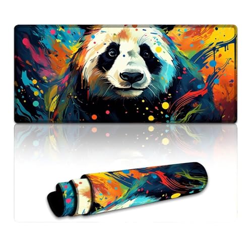 Mauspad mit Farbzeichnung eines Fantasy-Pandas, genähte Kanten, Mauspad (40 x 90 x 0,3 cm), Tischmatte, wasserdichte Stoffoberfläche und rutschfeste Gummiunterseite für PC/Laptop von LYXIANY