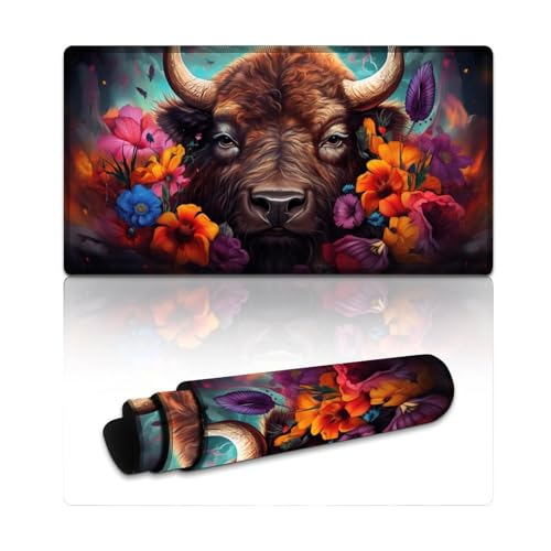 Mousepad Flower Yak, wasserdichtes Mauspad (40 x 75 x 0,3 cm), Tischmatte mit Rutschfester Unterseite aus Naturkautschuk für Gamer/Desktop/Büro/Zuhause von LYXIANY