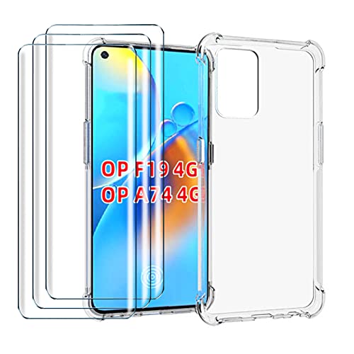 LYZX für Oppo A74 4G Hülle + 3Pcs Gehärtetem Glas Set Displayschutzfolie Schutzfolie Gehärteter Glas Film 9H Transparent Silikon Flexibel TPU Crystal Schutzhülle Case Cover, Clear von LYZXMY