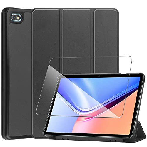 LYZXMY Hülle + Schutzfolie für Blackview Oscal Pad 10 Tablet 10.1"/ Blackview Tab 7 Pro 10.1" - HD Gehärteter Film Displayschutz, PU Leder Tasche Case Flip Schutzhülle Taschen - Black von LYZXMY