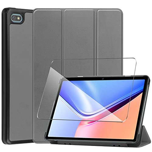 LYZXMY Hülle + Schutzfolie für Blackview Oscal Pad 10 Tablet 10.1"/ Blackview Tab 7 Pro 10.1" - HD Gehärteter Film Displayschutz, PU Leder Tasche Case Flip Schutzhülle Taschen - Gray von LYZXMY