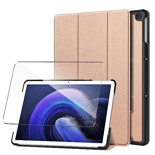 LYZXMY Hülle + Schutzfolie für Google Pixel Tablet 11" - HD Gehärteter Film Displayschutz, PU Leder Tasche Case Flip Schutzhülle Taschen - Rosegold von LYZXMY