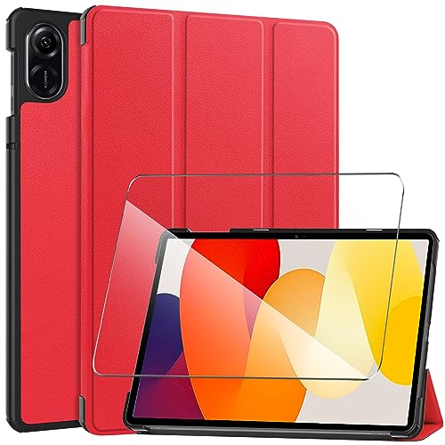 LYZXMY Hülle + Schutzfolie für Honor Pad X9 / Honor Pad X8 Pro 11.5" - HD Gehärteter Film Displayschutz, PU Leder Tasche Case Flip Schutzhülle Taschen - Red von LYZXMY