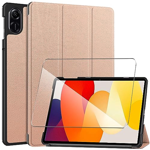 LYZXMY Hülle + Schutzfolie für Honor Pad X9 / Honor Pad X8 Pro 11.5" - HD Gehärteter Film Displayschutz, PU Leder Tasche Case Flip Schutzhülle Taschen - Rosegold von LYZXMY