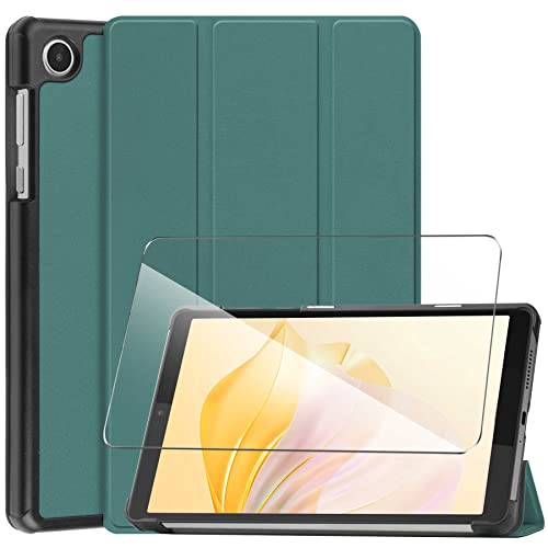 LYZXMY Hülle + Schutzfolie für Lenovo Tab M8 4th Gen TB-300FU 8" 2023 - HD Gehärteter Film Displayschutz, PU Leder Tasche Case Flip Schutzhülle Taschen - DarkGreen von LYZXMY