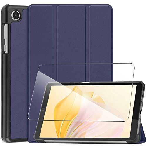 LYZXMY Hülle + Schutzfolie für Lenovo Tab M8 4th Gen TB-300FU 8" 2023 - HD Gehärteter Film Displayschutz, PU Leder Tasche Case Flip Schutzhülle Taschen - Darkblue von LYZXMY